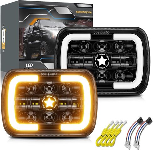 مصابيح أمامية LED 5x7 من MONDEVIEW 7x6 H6054 مصابيح أمامية LED مختومة متوافقة مع جيب رانجلر YJ شيروكي XJ فورد جي إم سي تويوتا نيسان دودج in Kuwait
