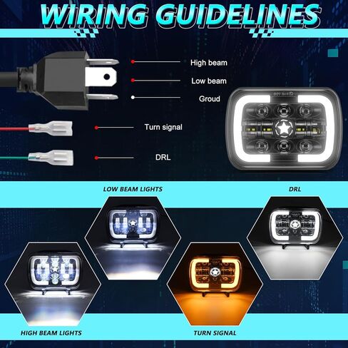 مصابيح أمامية LED 5x7 من MONDEVIEW 7x6 H6054 مصابيح أمامية LED مختومة متوافقة مع جيب رانجلر YJ شيروكي XJ فورد جي إم سي تويوتا نيسان دودج in Kuwait