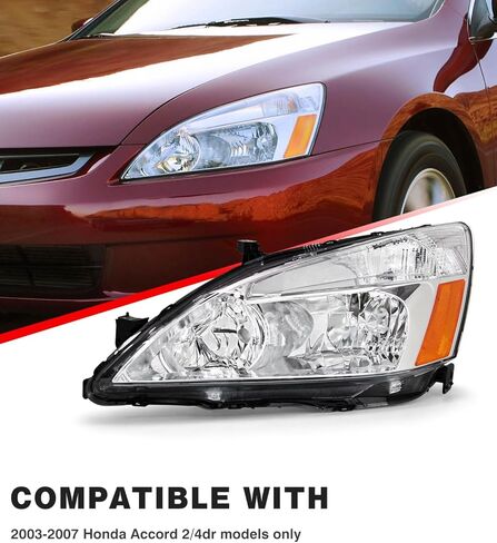 Headlight Assembly for Honda 2003-2007 Accord 2/4dr / 03 04 05 06 07 Accord Headlamp Clear Lens Chrome Housing with Amber Reflector Replacement Left and Right Pair in Saudi Arabia