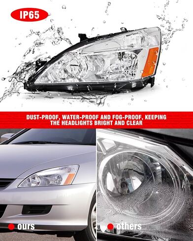 Headlight Assembly for Honda 2003-2007 Accord 2/4dr / 03 04 05 06 07 Accord Headlamp Clear Lens Chrome Housing with Amber Reflector Replacement Left and Right Pair in Saudi Arabia