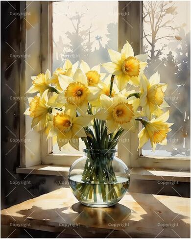 DecorFriday Still Life Paint by Numbers Kit for Adults - DIY Yellow Daffodils in Vase by Window Painting on Canvas 16x20 Inches, Acrylic Paint Set, Suitable for Beginners, Art for Home or Gift in Saudi Arabia