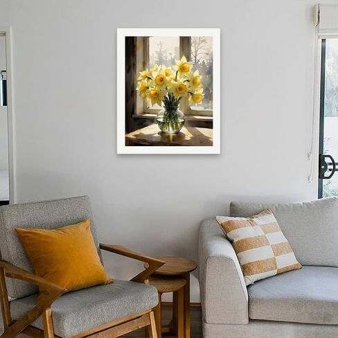 DecorFriday Still Life Paint by Numbers Kit for Adults - DIY Yellow Daffodils in Vase by Window Painting on Canvas 16x20 Inches, Acrylic Paint Set, Suitable for Beginners, Art for Home or Gift in Saudi Arabia