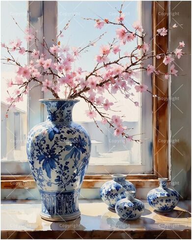 DecorFriday Still Life Paint by Numbers Kit for Adults - DIY Yellow Daffodils in Vase by Window Painting on Canvas 16x20 Inches, Acrylic Paint Set, Suitable for Beginners, Art for Home or Gift in Saudi Arabia