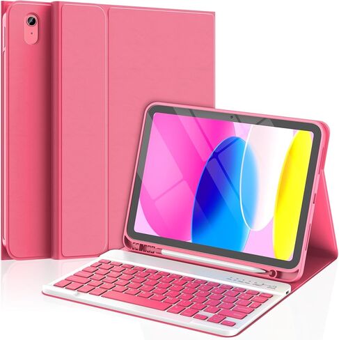 iPad 10th Generation Case with Keyboard (10.9", 2022),iPad Keyboard Case for 10.9" 10th Gen, Detachable - Pencil Holder - Flip Stand Cover - Keyboard Case for Latest iPad 10th Gen Pink in Kuwait