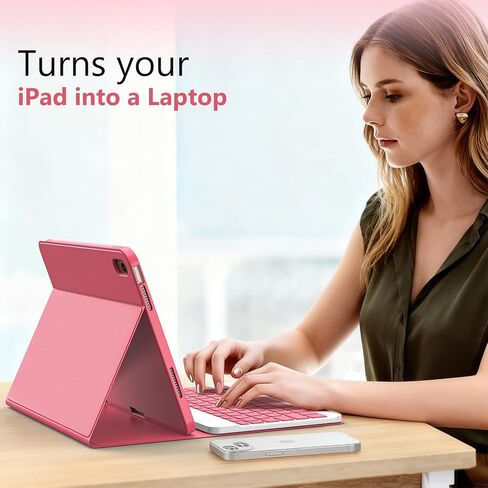 iPad 10th Generation Case with Keyboard (10.9", 2022),iPad Keyboard Case for 10.9" 10th Gen, Detachable - Pencil Holder - Flip Stand Cover - Keyboard Case for Latest iPad 10th Gen Pink in Kuwait