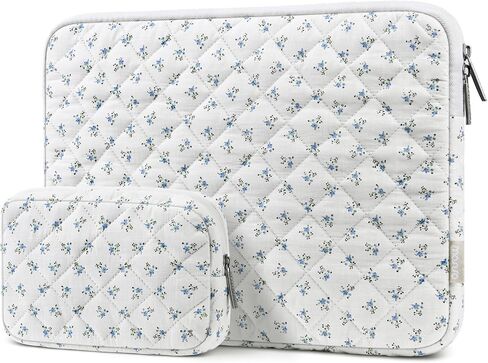 MOSISO 13-14 inch Laptop Case, 13.3 inch Puffy Laptop Sleeve Compatible with MacBook Air 13.6 M4 M3 M2 M1/Pro 13/Pro 14, HP Dell ASUS Lenovo,Square Quilted Carrying Bag&Small Case,Charming Blue Floral in Saudi Arabia