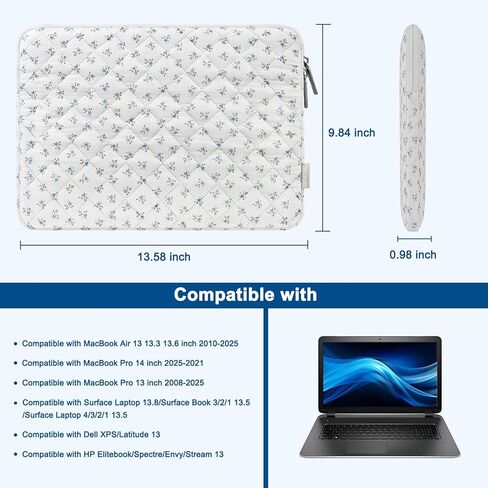 MOSISO 13-14 inch Laptop Case, 13.3 inch Puffy Laptop Sleeve Compatible with MacBook Air 13.6 M4 M3 M2 M1/Pro 13/Pro 14, HP Dell ASUS Lenovo,Square Quilted Carrying Bag&Small Case,Charming Blue Floral in Saudi Arabia