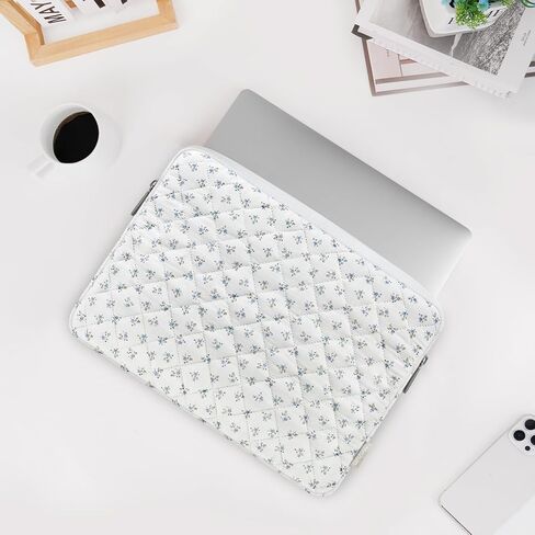 MOSISO 13-14 inch Laptop Case, 13.3 inch Puffy Laptop Sleeve Compatible with MacBook Air 13.6 M4 M3 M2 M1/Pro 13/Pro 14, HP Dell ASUS Lenovo,Square Quilted Carrying Bag&Small Case,Charming Blue Floral in Saudi Arabia