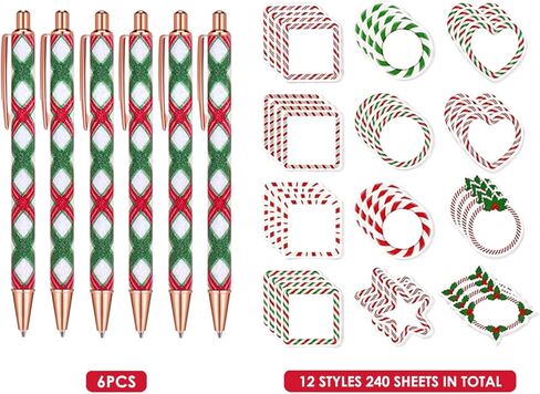 18pcs Christmas Style Ballpoint Pen and Sticky Notes Set, Bulk Office Supplies Gift Set for Adults, Suitable for Employee Appreciation Week, Household Use, Perfect Christmas Gifts in Saudi Arabia