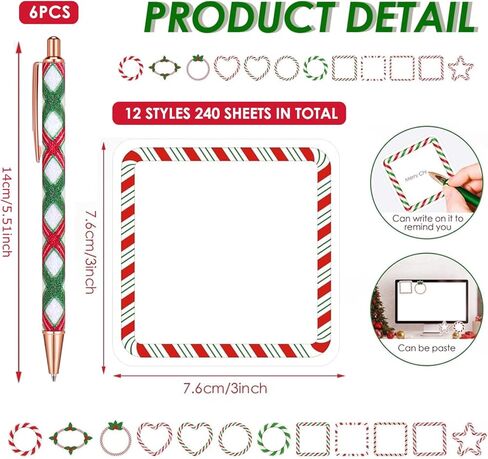 18pcs Christmas Style Ballpoint Pen and Sticky Notes Set, Bulk Office Supplies Gift Set for Adults, Suitable for Employee Appreciation Week, Household Use, Perfect Christmas Gifts in Saudi Arabia