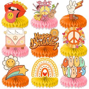 9PCS Hippie Groovy Honeycomb Centerpieces Themed Birthday Party Decorations Boho Retro Daisy Centerpiece Table Decoration Party Favors Decor Supplies Gifts for Boys Girls Men Women in Saudi Arabia