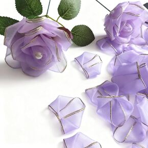 100Pcs Tulle Lace Ribbon Pre-Made Eternal Rose Petals Premium DIY Chiffon Petals with Glistening Gold Edges, Ultra-Thin & Sheer for Creating Sophisticated, Sparkling Forever Flowers (Dark Purple) in Saudi Arabia
