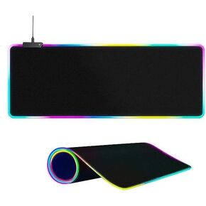 لوحة ماوس ألعاب RGB، حجم كبير XXL ممتد، 14 وضعية طيف 7 ألوان، حافة مضيئة LED، أسود، كابل USB 1.8 in Kuwait