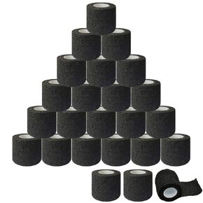 Self-Adherent Grip Tape Wrap - Lyuxzad 4 Pack Cohesive Bandage Wrap 2" x 5 Yards Machine Wrap Cover Elastic Bandage Rolls Self Adhesive Tape Strong Sports Tape Black Bandage Rolls Athletic Tape in Kuwait