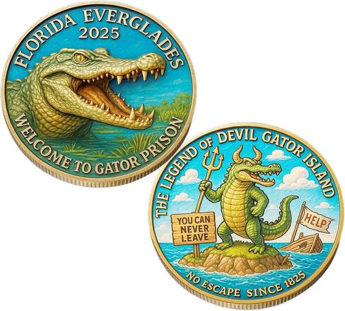عملة التمساح Alcatraz - سجن التمساح المضحك الذي يمكن تحصيله من جزيرة Devil Gator - عملة التحدي التذكارية لفلوريدا إيفرجليدز لعام 2025 - هدية فكاهة المستنقع لمحبي فلوريدا الفولكلوري (قطعة واحدة) (قطعة واحدة) in Kuwait