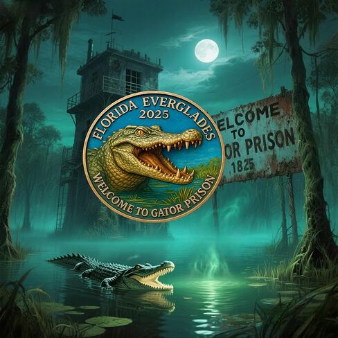 عملة التمساح Alcatraz - سجن التمساح المضحك الذي يمكن تحصيله من جزيرة Devil Gator - عملة التحدي التذكارية لفلوريدا إيفرجليدز لعام 2025 - هدية فكاهة المستنقع لمحبي فلوريدا الفولكلوري (قطعة واحدة) (قطعة واحدة) in Kuwait