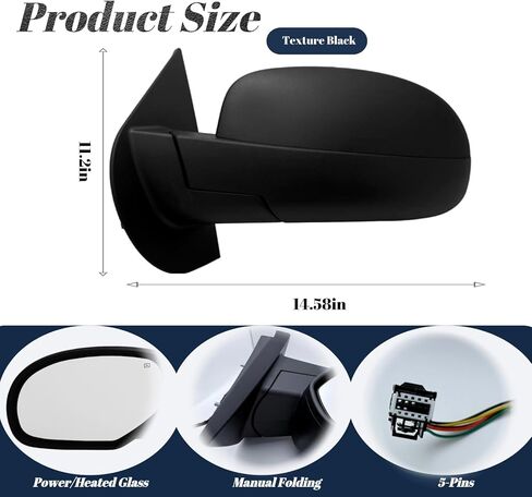Passenger Side Mirror Compatible With 2007-2013 Chevy Avalanche Silverado Suburban Tahoe GMC Sierra Yukon With Heated Power Glass Turn Signal Puddle Light Power Folding Chrome in Saudi Arabia