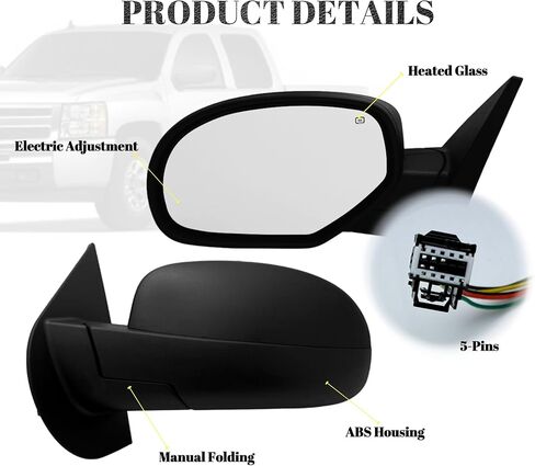 Passenger Side Mirror Compatible With 2007-2013 Chevy Avalanche Silverado Suburban Tahoe GMC Sierra Yukon With Heated Power Glass Turn Signal Puddle Light Power Folding Chrome in Saudi Arabia