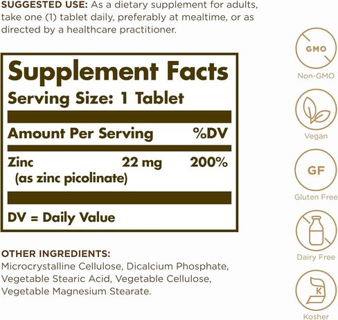 بيكولينات الزنك سولجار، مكمل معدني 22 ملغ (100 قرص، 3 زجاجات) in Kuwait