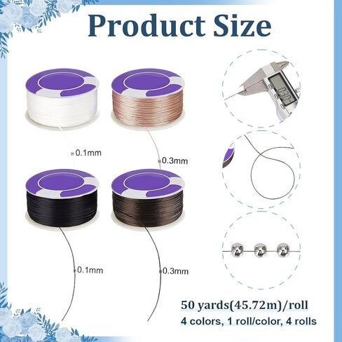PH PandaHall 200 Yards Nylon Seed Bead Thread 0.1mm 0.3mm Beading Thread String Bracelet String Sewing Cord for Bracelets Necklace Jewelry Making Beading Weaving Sewing Leather Stitching, 4 Colors in Saudi Arabia