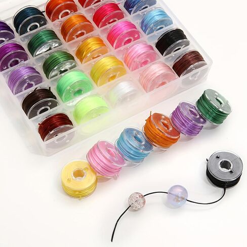 25 Colors Elastic Cord Beading Wire String, 0.8mm Thickness, Assorted Colors Suitable for Bracelets, Necklaces, Jewelry Making- Bouncy and Durable with Transparent Storage Box in Saudi Arabia