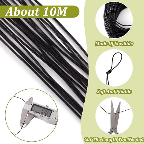 Pandahall 11Yards/10M 1mm Cowhide Genuine Leather Cord Round Thread Thong String Black for Jewelry Bracelet Necklace Making Leather Craft Supplies in Saudi Arabia