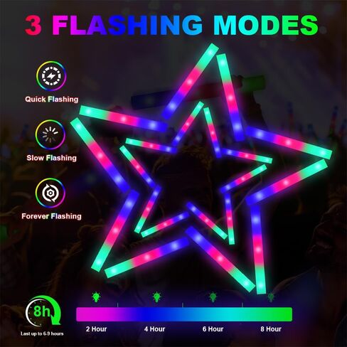 70PCS Light Up Foam Sticks,LED Glow Sticks Bulk Party Pack with 3 Modes Colorful Flashing,Glow in The Dark Party Supplies,Glow Sticks Bulk for Wedding,Halloween,Birthday,July 4th,Concert in Saudi Arabia