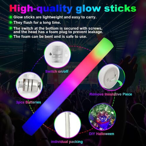 70PCS Light Up Foam Sticks,LED Glow Sticks Bulk Party Pack with 3 Modes Colorful Flashing,Glow in The Dark Party Supplies,Glow Sticks Bulk for Wedding,Halloween,Birthday,July 4th,Concert in Saudi Arabia