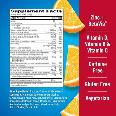 Emergen-C Immune+ Triple Action Immune Support Powder, BetaVia (R), 1000mg Vitamin C, B Vitamins, Vitamin D and Antioxidants, Super Orange – 30 Count (Pack of 1) in Kuwait
