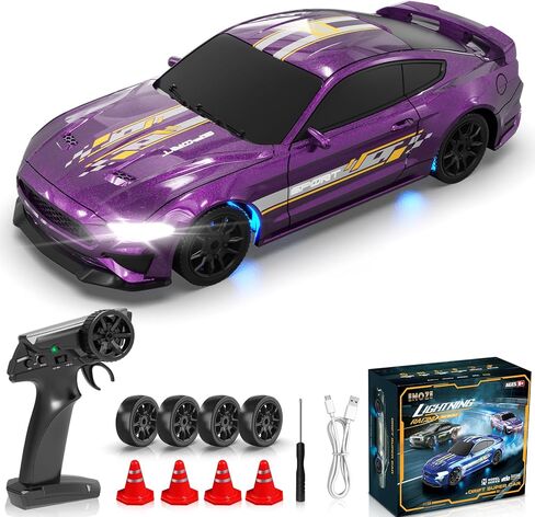 سيارة انجراف RC بمقياس 1/43 سيارات انجراف صغيرة تعمل بالتحكم عن بعد مع جيروسكوب، سيارة دفع رباعي كاملة النسبية عالية السرعة بجهاز تحكم عن بعد مع أضواء LED وسيارات سباق هواية الإطارات المنجرفة للأطفال الأولاد والبنات، أرجواني in Kuwait