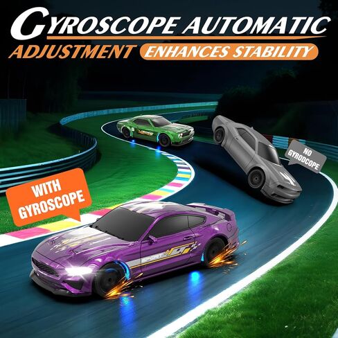 سيارة انجراف RC بمقياس 1/43 سيارات انجراف صغيرة تعمل بالتحكم عن بعد مع جيروسكوب، سيارة دفع رباعي كاملة النسبية عالية السرعة بجهاز تحكم عن بعد مع أضواء LED وسيارات سباق هواية الإطارات المنجرفة للأطفال الأولاد والبنات، أرجواني in Kuwait