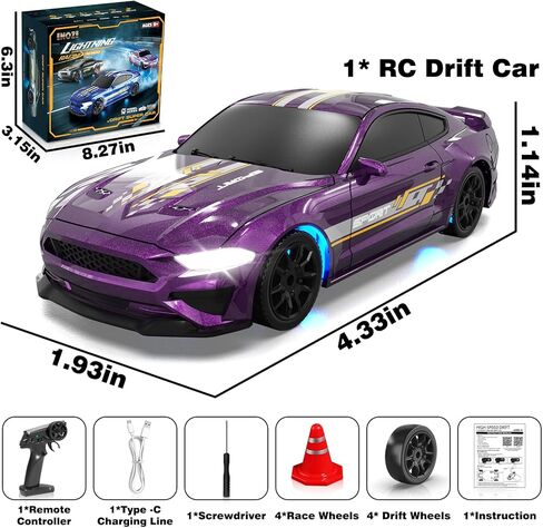 سيارة انجراف RC بمقياس 1/43 سيارات انجراف صغيرة تعمل بالتحكم عن بعد مع جيروسكوب، سيارة دفع رباعي كاملة النسبية عالية السرعة بجهاز تحكم عن بعد مع أضواء LED وسيارات سباق هواية الإطارات المنجرفة للأطفال الأولاد والبنات، أرجواني in Kuwait