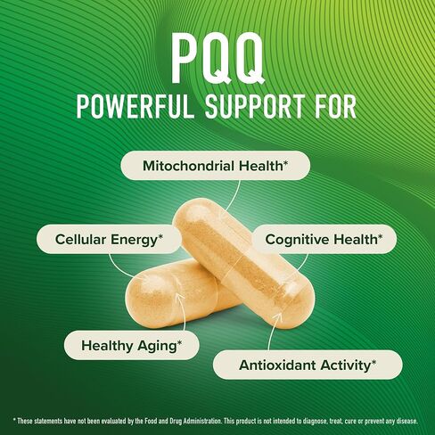 PQQ Supplement 20mg | Mitochondrial Biogenesis & Energy Optimizer With CoQ10 & Vitamin B12 | Supports Brain Health & Mitochondria Production | Ultra PQQ Formula | Vegan, Gluten-Free | 60 Capsules in Kuwait
