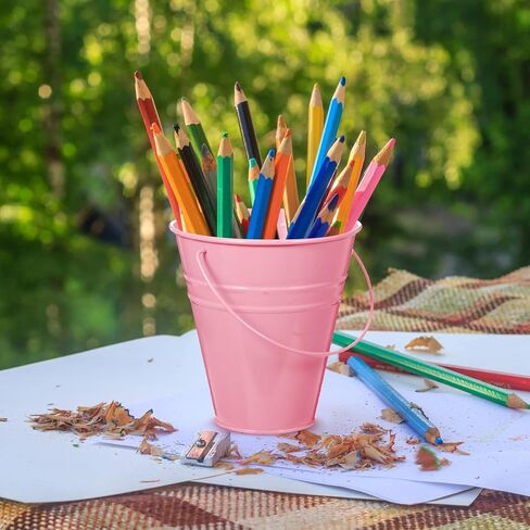Sadnyy 6 حزمة دلو معدني مجلفن مع مقبض 5 "دلاء ودلاء معدنية، لعبة أطفال للحفلات طاولة مركزية لمزهرية حلوى عيد الميلاد والهالوين (وردي) in Kuwait