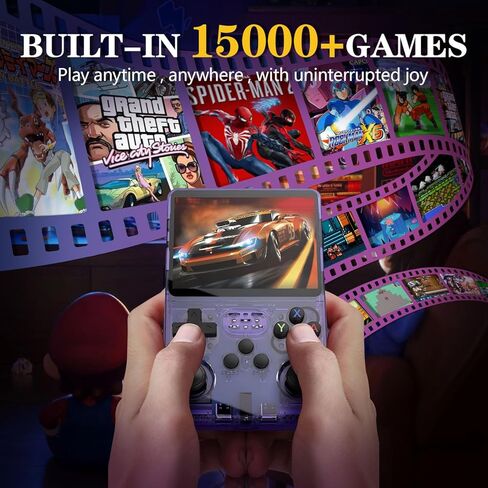 وحدة تحكم ألعاب محمولة باليد طراز R36S من Retro مع ألعاب محملة مسبقًا بسعة 64 جيجابايت، ووظيفة الحفظ/التحميل، وشاشة IPS عالية الدقة مقاس 3.5 بوصة، ووحدة تحكم محاكية محمولة للعائلة والبالغين واللاعبين الحنين (أرجواني R36s 3.5 بوصة) in Saudi Arabia