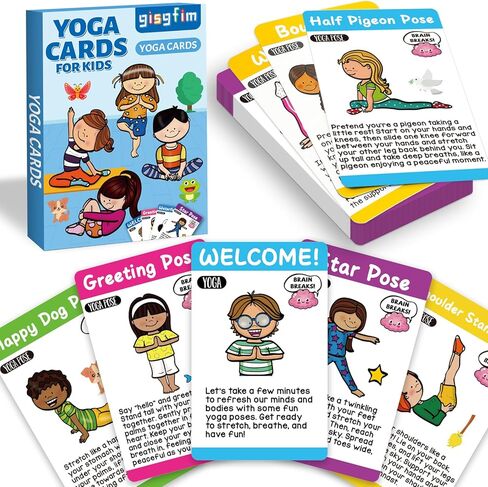 gisgfim Yoga Cards 30 Yoga Poses Fun Cartoon Workout Positions Flash Cards for Home Gym Use Beginners Advanced Learners Educational Activities Memory Game Promotes Mindfulness and Relaxation in Saudi Arabia