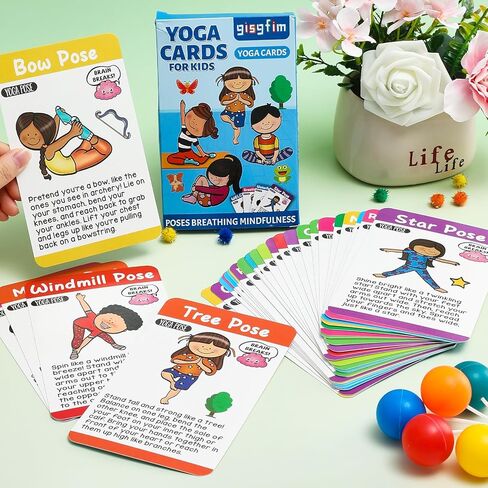 gisgfim Yoga Cards 30 Yoga Poses Fun Cartoon Workout Positions Flash Cards for Home Gym Use Beginners Advanced Learners Educational Activities Memory Game Promotes Mindfulness and Relaxation in Saudi Arabia