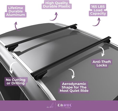 ERKUL Roof Rack Cross Bars for Infiniti QX55 2022-2025 | Aluminum Crossbars with Anti Theft Lock for Rooftop | Compatible with Flush Rails - Black in Saudi Arabia