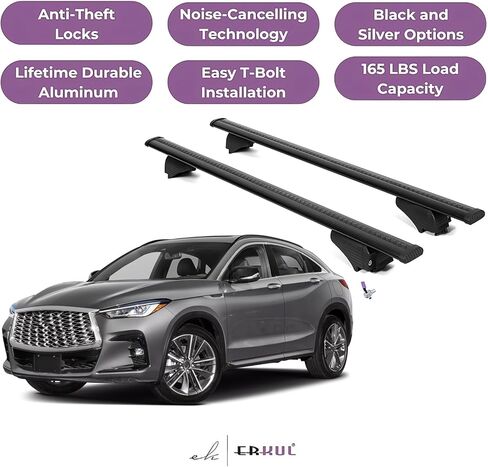 ERKUL Roof Rack Cross Bars for Infiniti QX55 2022-2025 | Aluminum Crossbars with Anti Theft Lock for Rooftop | Compatible with Flush Rails - Black in Saudi Arabia