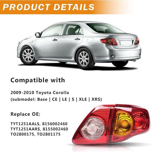 For 2009 2010 Toyota Corolla Tail Lights Assembly Inner+Outer Taillights Driver & Passenger Side, Rear Brake Lamp 4Pcs, Red in Saudi Arabia