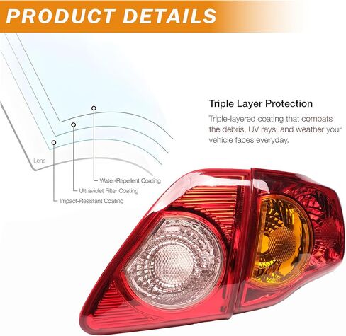 For 2009 2010 Toyota Corolla Tail Lights Assembly Inner+Outer Taillights Driver & Passenger Side, Rear Brake Lamp 4Pcs, Red in Saudi Arabia