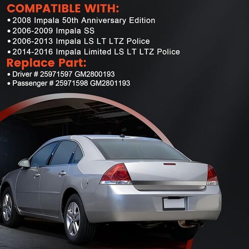 أضواء الذيل متوافقة مع 2006-2013 Chevy Impala LS LT LTZ Police 2014-2016 شيفروليه المحدودة الجانب الأيسر للسائق استبدال ضوء الفرامل الهالوجين لـ 25971597 GM2800193 in Saudi Arabia