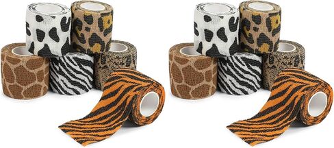6 Rolls Self Adhesive Bandage Wraps, 2 Inch x 5 Yards Cohesive Vet Tape for First Aid (Animal Print) in Kuwait