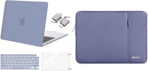 حافظة MOSISO متوافقة مع جهاز MacBook Air 13.6 بوصة إصدار 2022 A2681 M2، حقيبة كم رأسية من البوليستر وحافظة صلبة من البلاستيك وغطاء لوحة مفاتيح وواقي شاشة ومحول من النوع C قطعتان، رمادي لافندر in Saudi Arabia