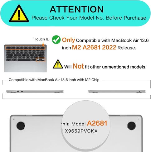 حافظة MOSISO متوافقة مع جهاز MacBook Air 13.6 بوصة إصدار 2022 A2681 M2، حقيبة كم رأسية من البوليستر وحافظة صلبة من البلاستيك وغطاء لوحة مفاتيح وواقي شاشة ومحول من النوع C قطعتان، رمادي لافندر in Saudi Arabia