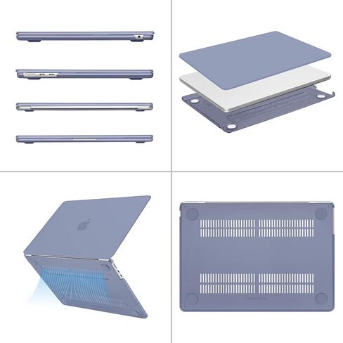 حافظة MOSISO متوافقة مع جهاز MacBook Air 13.6 بوصة إصدار 2022 A2681 M2، حقيبة كم رأسية من البوليستر وحافظة صلبة من البلاستيك وغطاء لوحة مفاتيح وواقي شاشة ومحول من النوع C قطعتان، رمادي لافندر in Saudi Arabia
