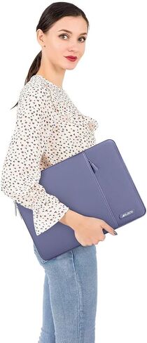 حافظة MOSISO متوافقة مع جهاز MacBook Air 13.6 بوصة إصدار 2022 A2681 M2، حقيبة كم رأسية من البوليستر وحافظة صلبة من البلاستيك وغطاء لوحة مفاتيح وواقي شاشة ومحول من النوع C قطعتان، رمادي لافندر in Saudi Arabia