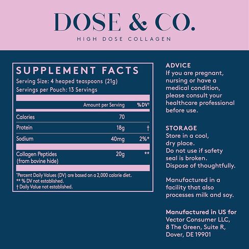 DOSE & CO. Pure Collagen Peptides for Hair, Skin & Nails, Unflavored - 10oz Powder Supplement in Kuwait
