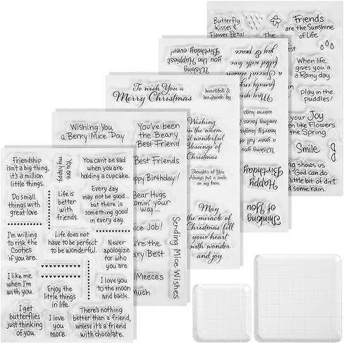 5 Sheets Sentiments Rubber Clear Stamps with 2pcs Acrylic Stamp Block Tools, Warm Words Clear Rubber Stamps for Card Making and Crafting DIY Scrapbook in Saudi Arabia
