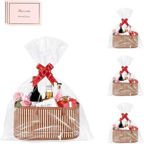 ‌Large Woven Gift Basket with Handles - Empty Bamboo Basket for Gifts (Adults/Wine/Christmas) (RED, 3PC SMALL) in Saudi Arabia